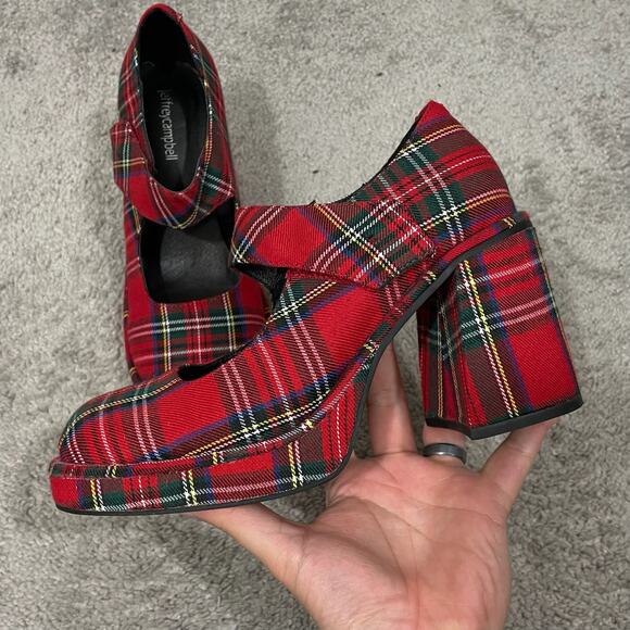 Jeffrey Campbell Umino Plaid Platform Mary Jane Pump Womens Size 8 Christmas Red - Picture 6 of 11